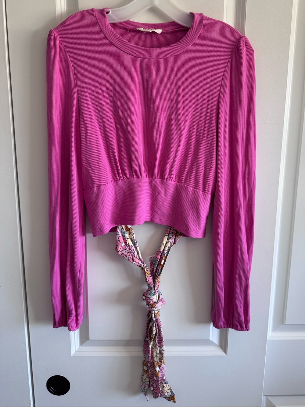 Listicle Magenta Long-Sleeve Crop Top with Floral Tie